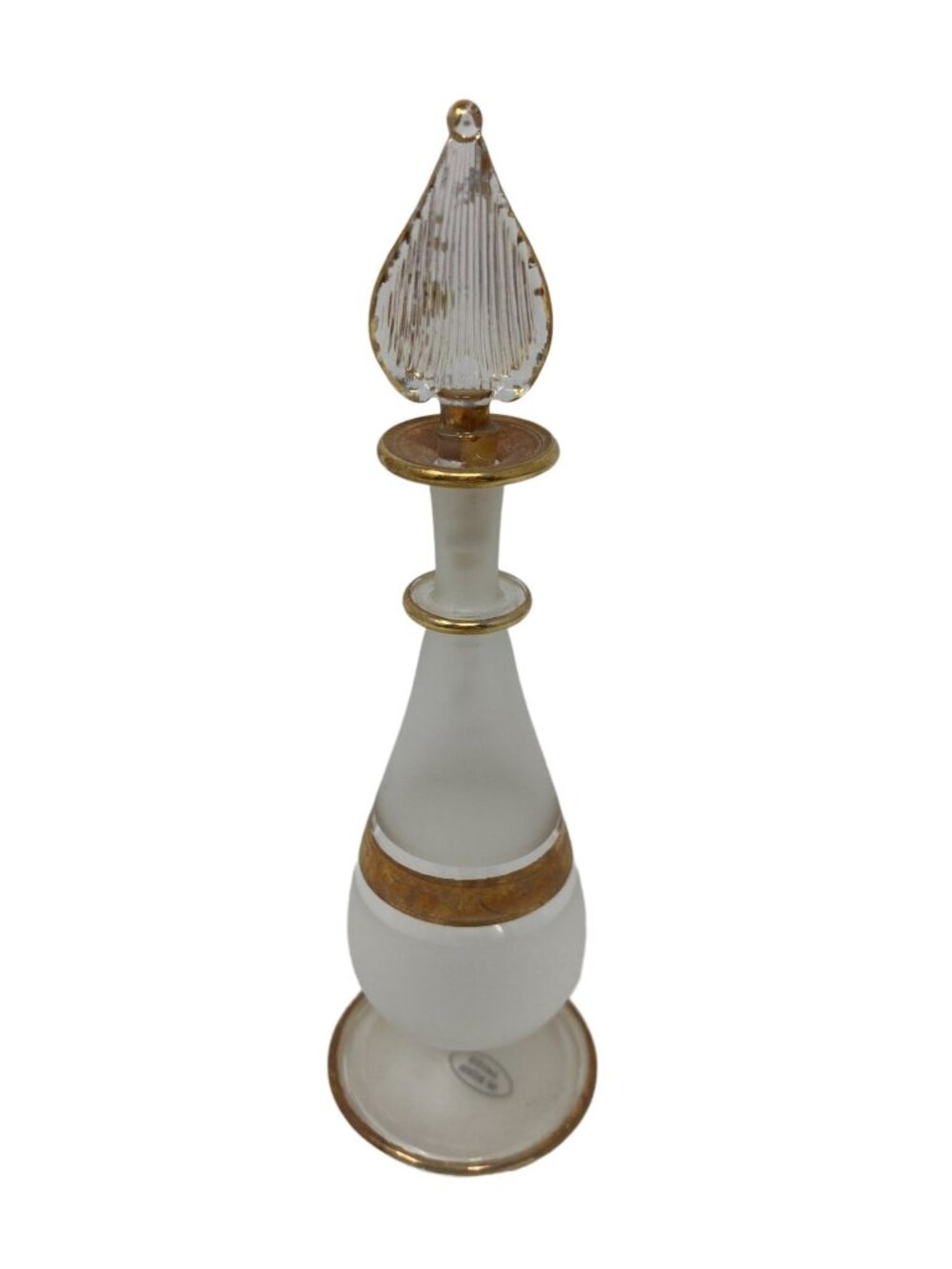 Vintage Hand Blown Egyptian Glass Perfume Bottle with Stopper Gold Trim